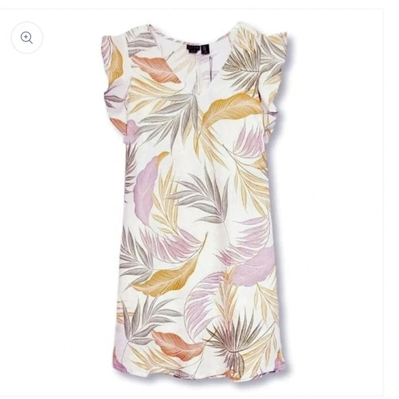 Tahari Womens plus size 1X 100% Linen Tropical Print Shift Dress Ruffle Sleeve - Picture 3 of 6